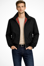 Men's Zip-Up Harrington Jacket with Tartan Lining for Casual Wear