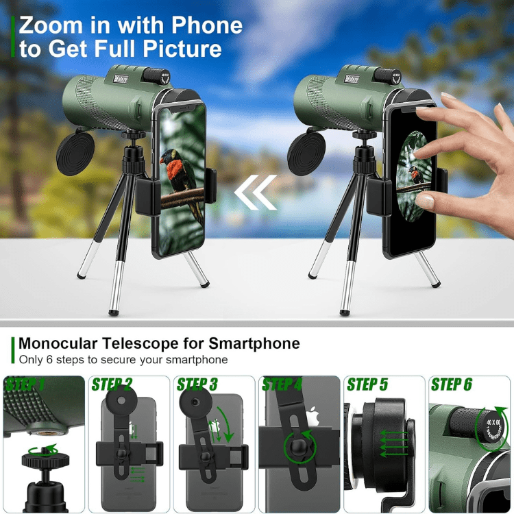 Monocular Ultra-Zoom HD Lens, Lightweight – Hiking, Birdwatching