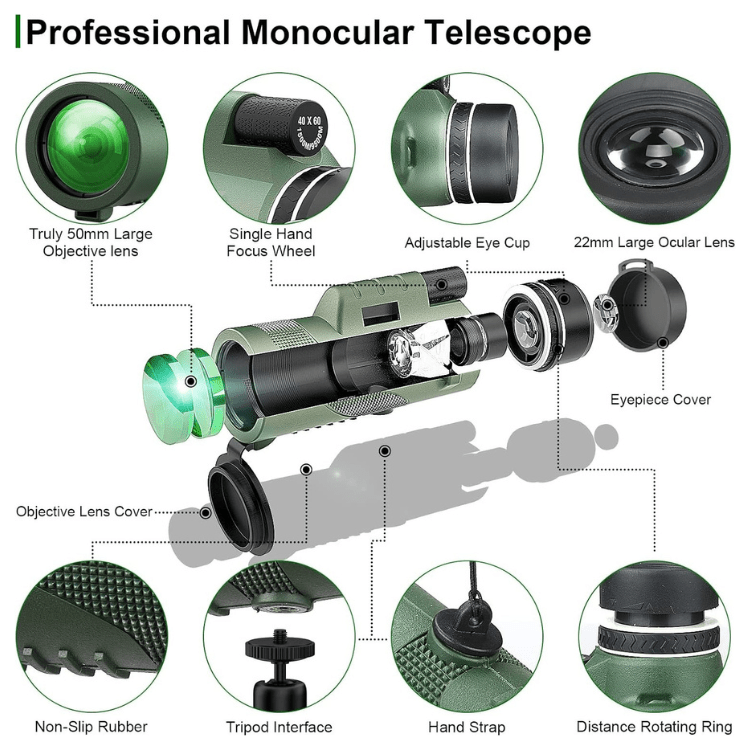 Monocular Ultra-Zoom HD Lens, Lightweight – Hiking, Birdwatching