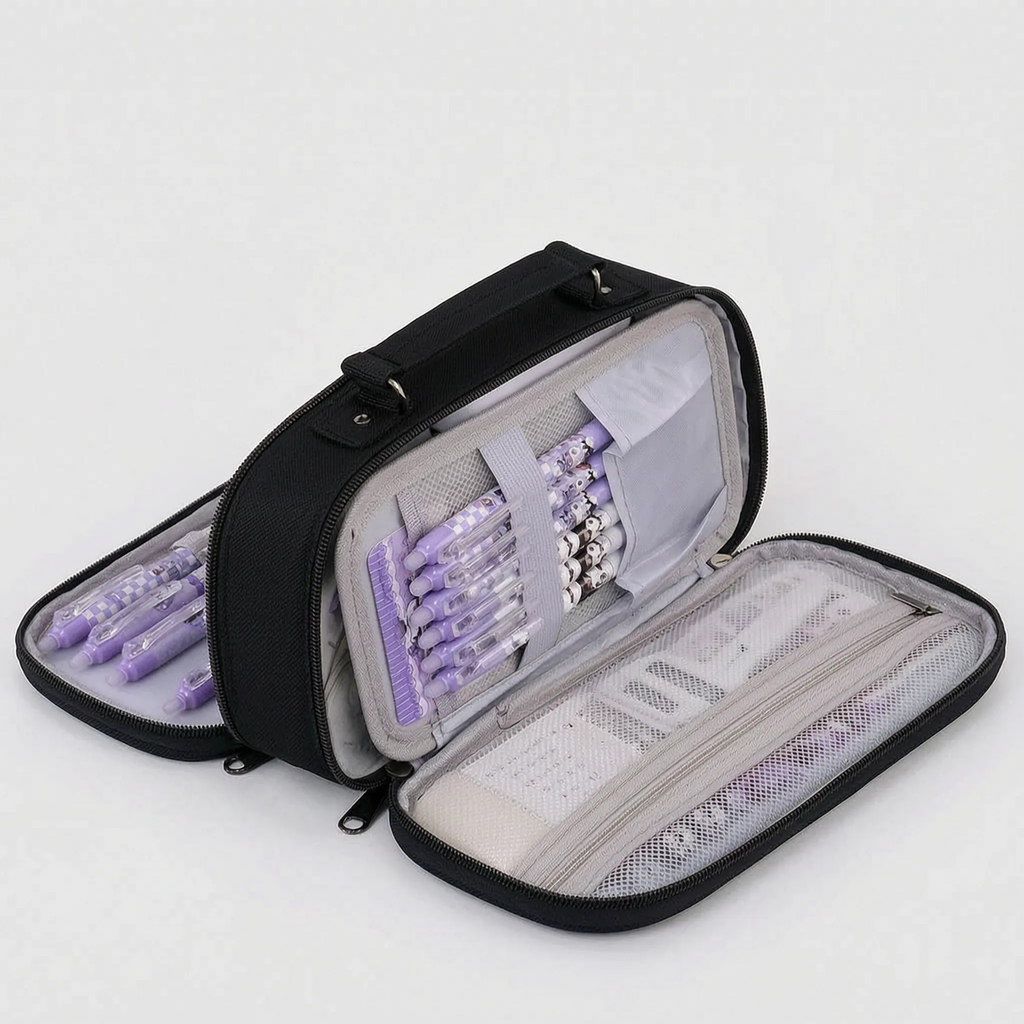 Multi-Compartment Zipped Stationery Bag – School, Office