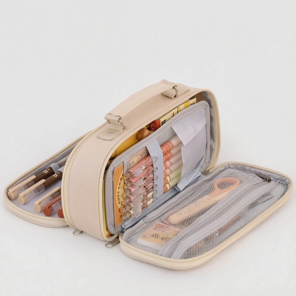 Multi-Compartment Zipped Stationery Bag – School, Office