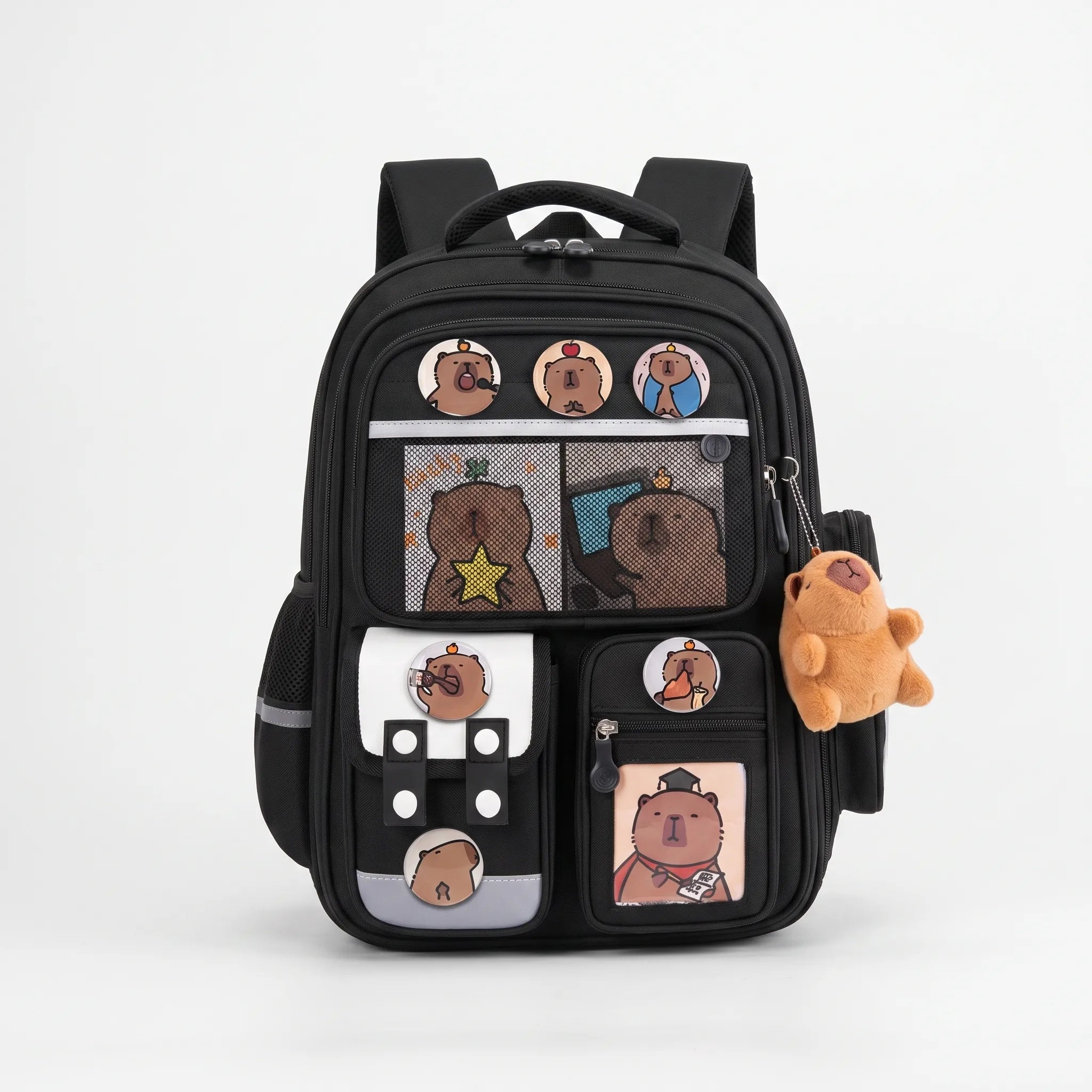 Multi-Pocket School Rucksack - Capybara Theme, Durable Design – Travel, Daily Use