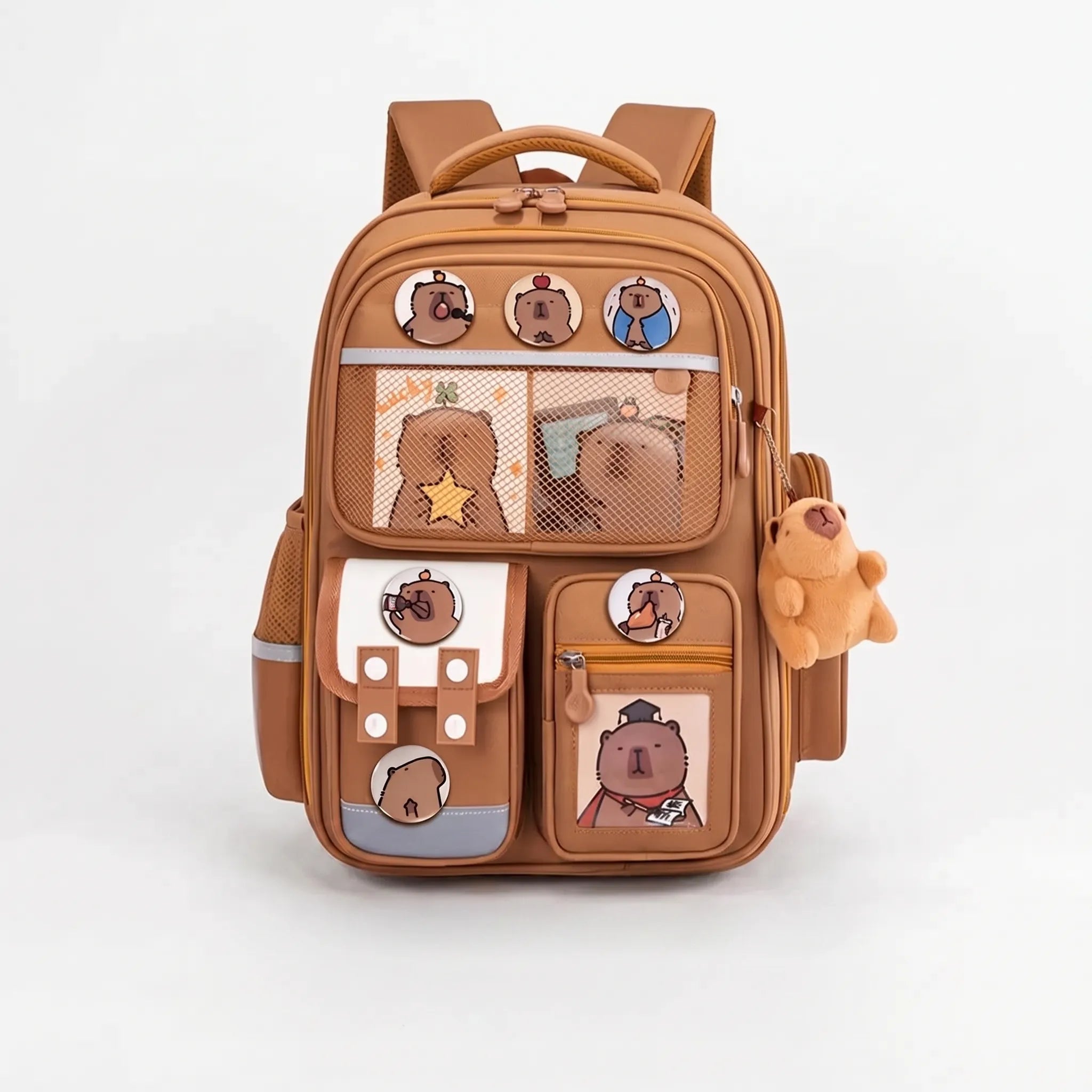 Multi-Pocket School Rucksack - Capybara Theme, Durable Design – Travel, Daily Use