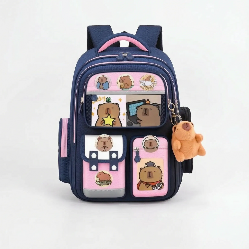 Multi-Pocket School Rucksack - Capybara Theme, Durable Design – Travel, Daily Use