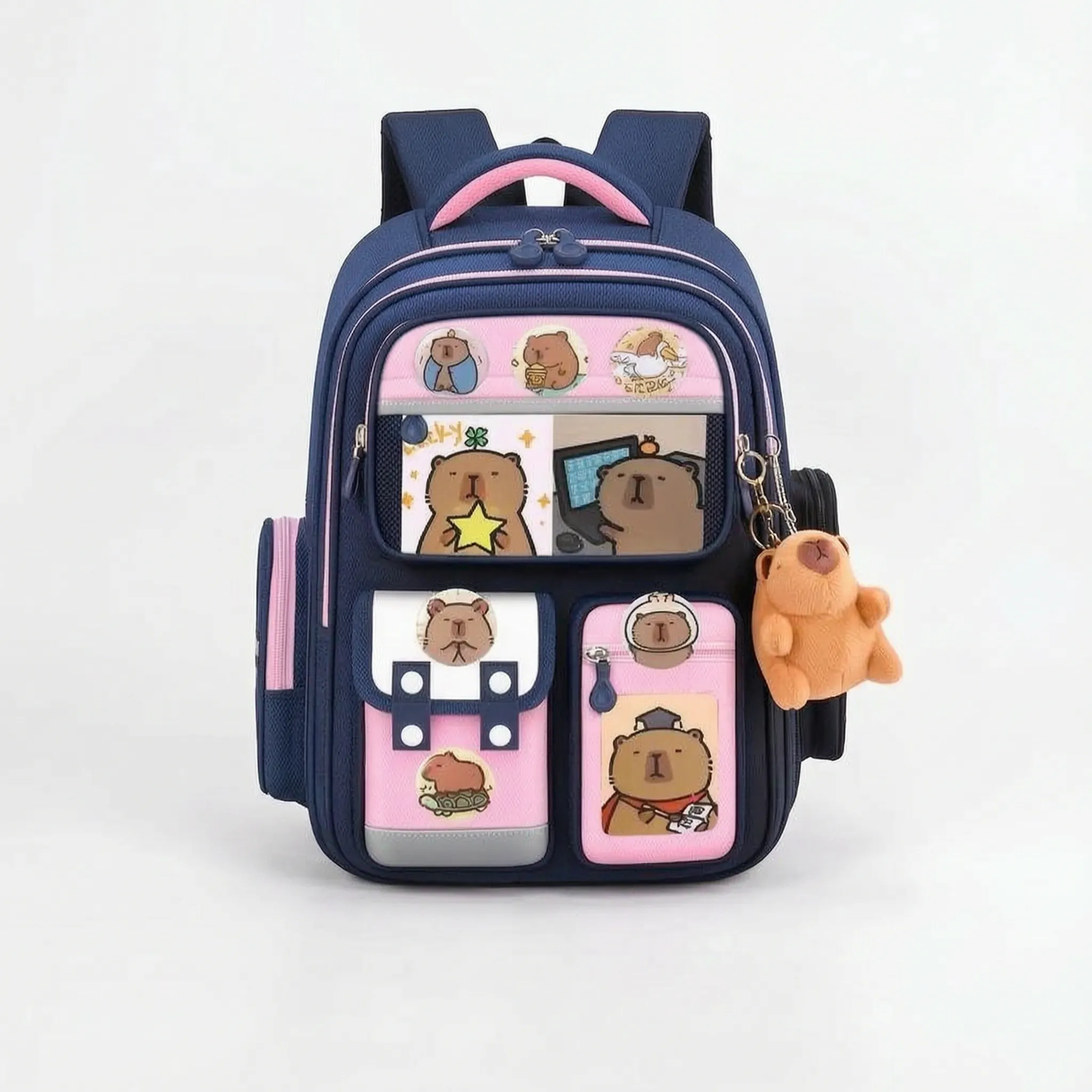 Multi-Pocket School Rucksack - Capybara Theme, Durable Design – Travel, Daily Use