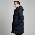 Navy Long Puffer Parka for Men - Insulated Winter Jacket with Hood for Cold Weather Protection