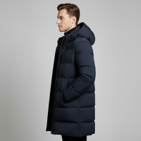 Navy Long Puffer Parka for Men - Insulated Winter Jacket with Hood for Cold Weather Protection