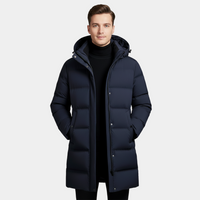 Navy Long Puffer Parka for Men - Insulated Winter Jacket with Hood for Cold Weather Protection