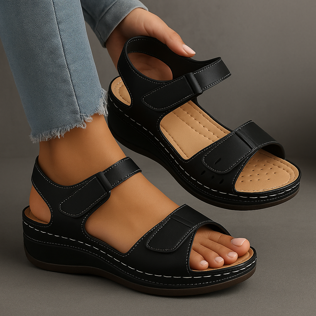 Navy Orthopedic Sandals with Wedge Heel Women UK – Smart Casual Holiday Wear Evening