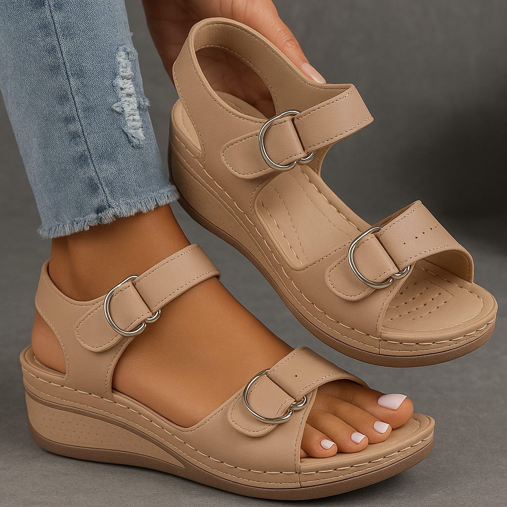Navy Orthopedic Sandals with Wedge Heel Women UK – Smart Casual Holiday Wear Evening
