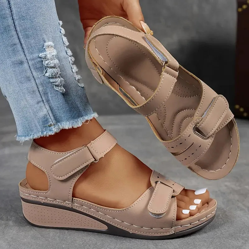 Navy Orthopedic Sandals with Wedge Heel Women UK – Smart Casual Holiday Wear Evening