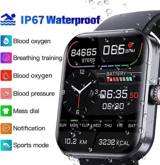 Non-Invasive Blood Glucose Smartwatch with Fitness Tracking – Health Monitoring, Daily Fitness