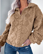 Women's Fleece Pullover with Zip-Neck, Textured Finish – Casual Wear, Outdoor Activities