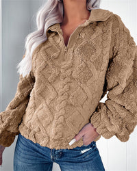 Women's Fleece Pullover with Zip-Neck, Textured Finish – Casual Wear, Outdoor Activities
