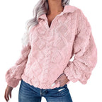 Women's Fleece Pullover with Zip-Neck, Textured Finish – Casual Wear, Outdoor Activities