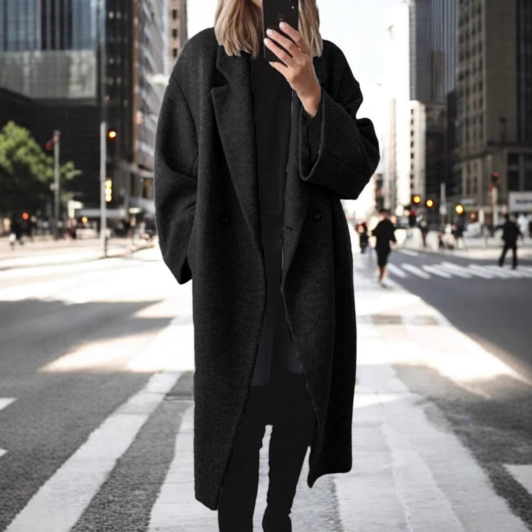 Women's Longline Coat Double-Breasted – Casual, Office