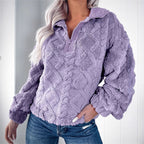 Women's Fleece Pullover with Zip-Neck, Textured Finish – Casual Wear, Outdoor Activities