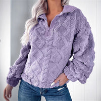 Women's Fleece Pullover with Zip-Neck, Textured Finish – Casual Wear, Outdoor Activities