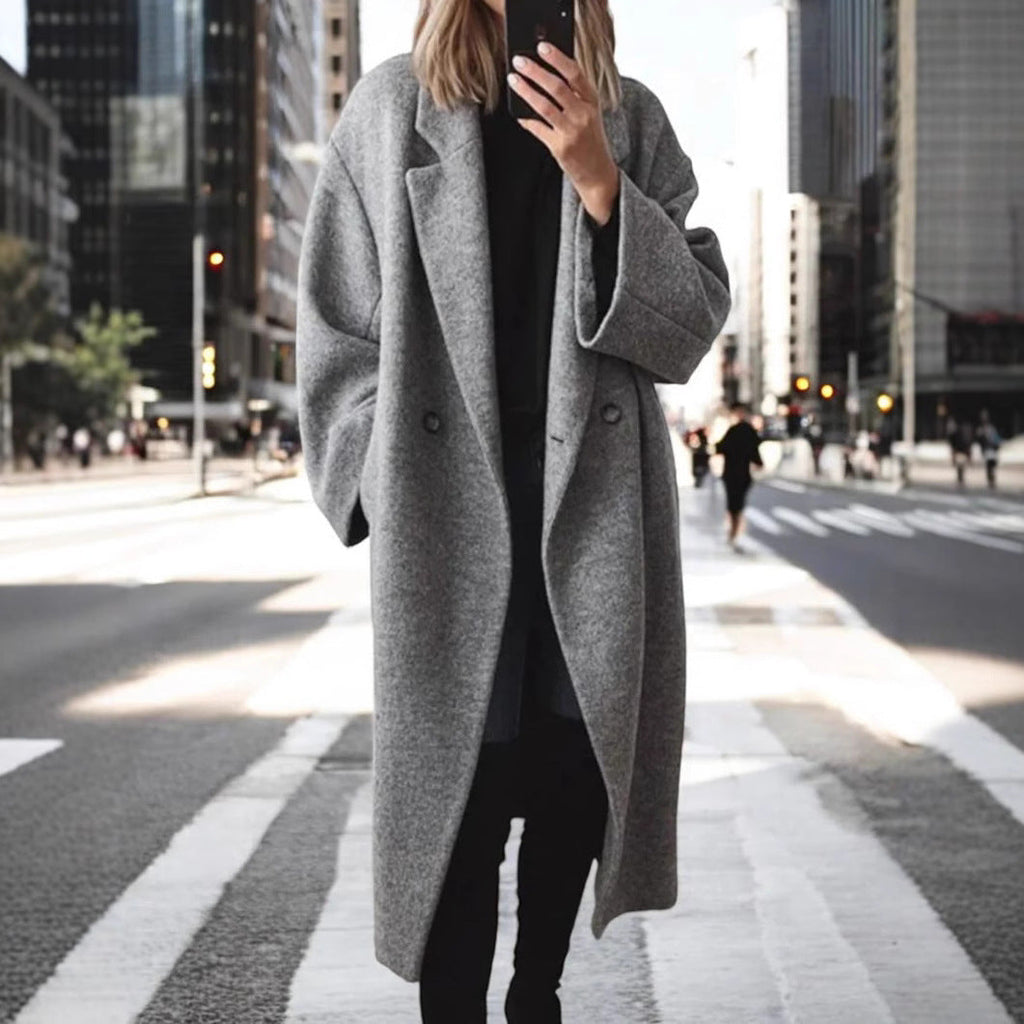 Women's Longline Coat Double-Breasted – Casual, Office
