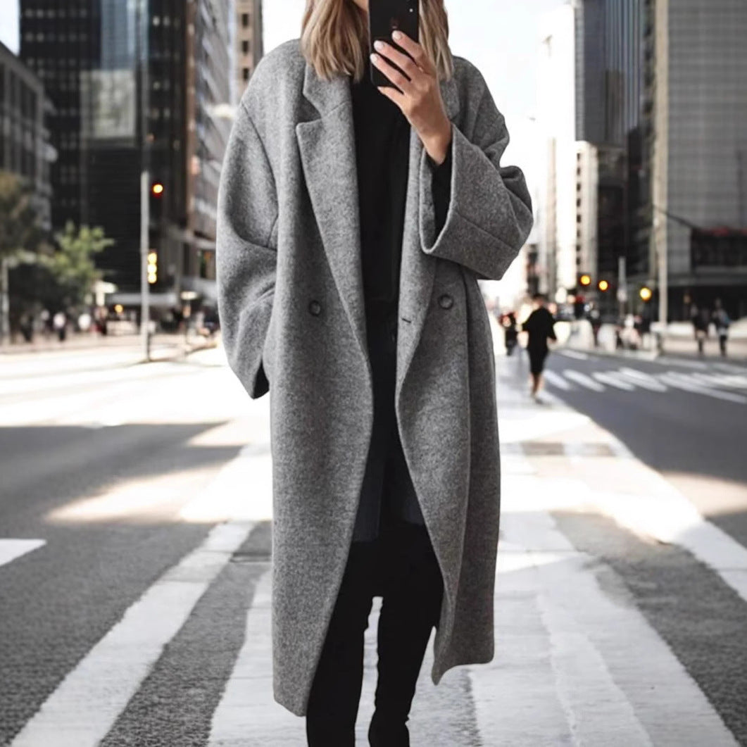 Women's Longline Coat Double-Breasted – Casual, Office