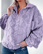 Women's Fleece Pullover with Zip-Neck, Textured Finish – Casual Wear, Outdoor Activities