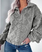 Women's Fleece Pullover with Zip-Neck, Textured Finish – Casual Wear, Outdoor Activities