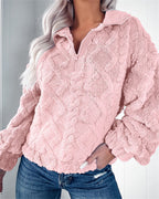 Women's Fleece Pullover with Zip-Neck, Textured Finish – Casual Wear, Outdoor Activities