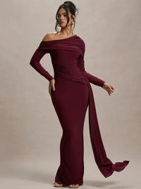 Off-Shoulder Long Dress Women UK – Evening Gown Wedding Guest Cocktail Attire, Garden Party