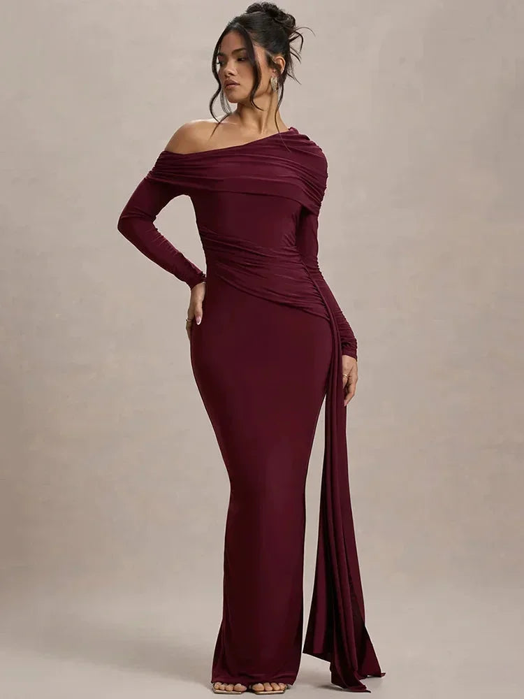 Off-Shoulder Long Dress Women UK – Evening Gown Wedding Guest Cocktail Attire, Garden Party