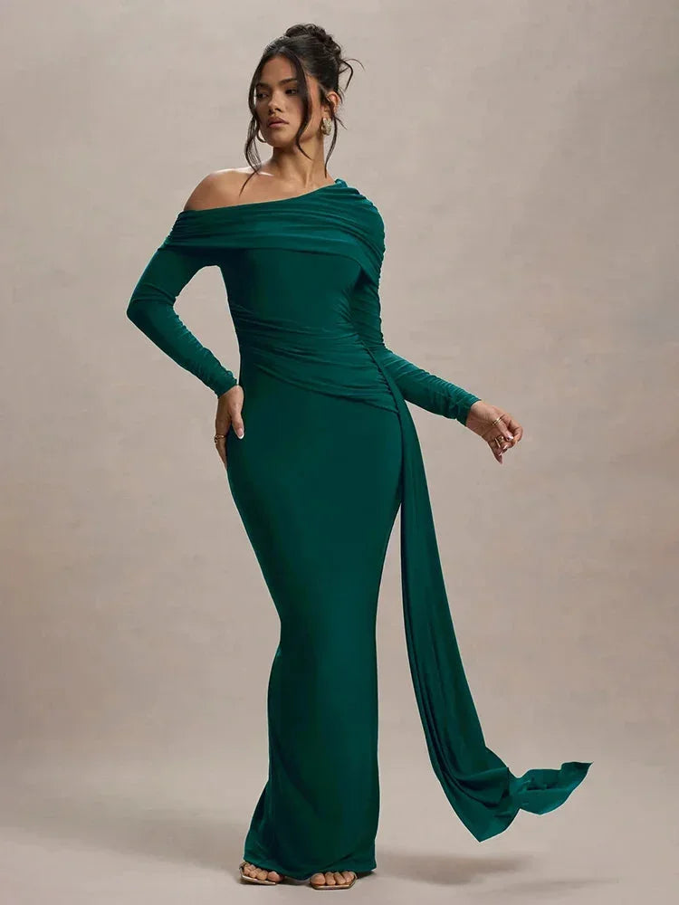 Off-Shoulder Long Dress Women UK – Evening Gown Wedding Guest Cocktail Attire, Garden Party
