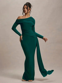 Off-Shoulder Long Dress Women UK – Evening Gown Wedding Guest Cocktail Attire, Garden Party