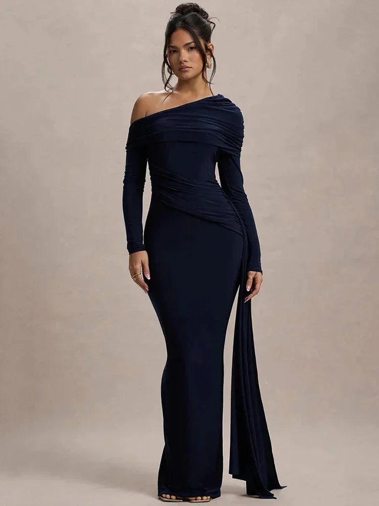 Off-Shoulder Long Dress Women UK – Evening Gown Wedding Guest Cocktail Attire, Garden Party