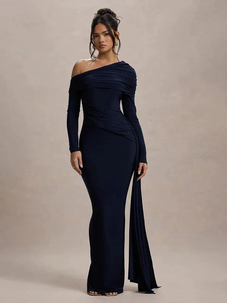 Off-Shoulder Long Dress Women UK – Evening Gown Wedding Guest Cocktail Attire, Garden Party