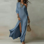 One Shoulder Long Sleeve Maxi Dress - Elegant Bohemian Casual Holiday Wear