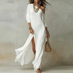 One Shoulder Long Sleeve Maxi Dress - Elegant Bohemian Casual Holiday Wear