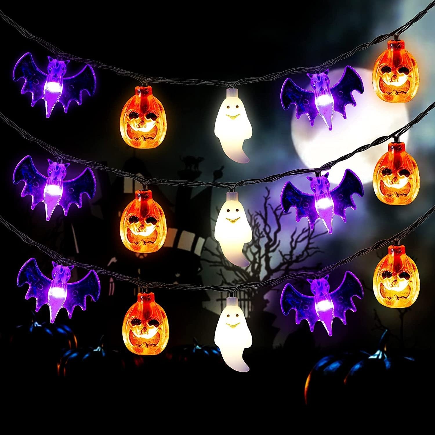 Outdoor Halloween Lantern with LED and Bat Shapes, Battery Powered, for Patio Party Decorations
