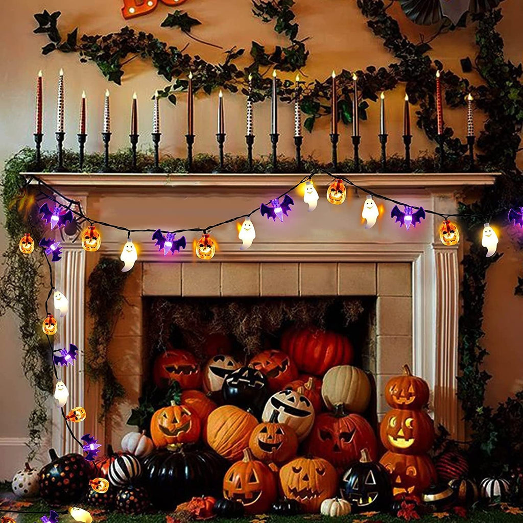 Outdoor Halloween Lantern with LED and Bat Shapes, Battery Powered, for Patio Party Decorations