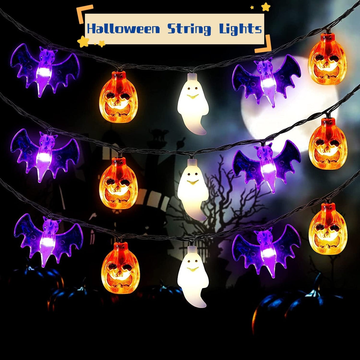 Outdoor Halloween Lantern with LED and Bat Shapes, Battery Powered, for Patio Party Decorations