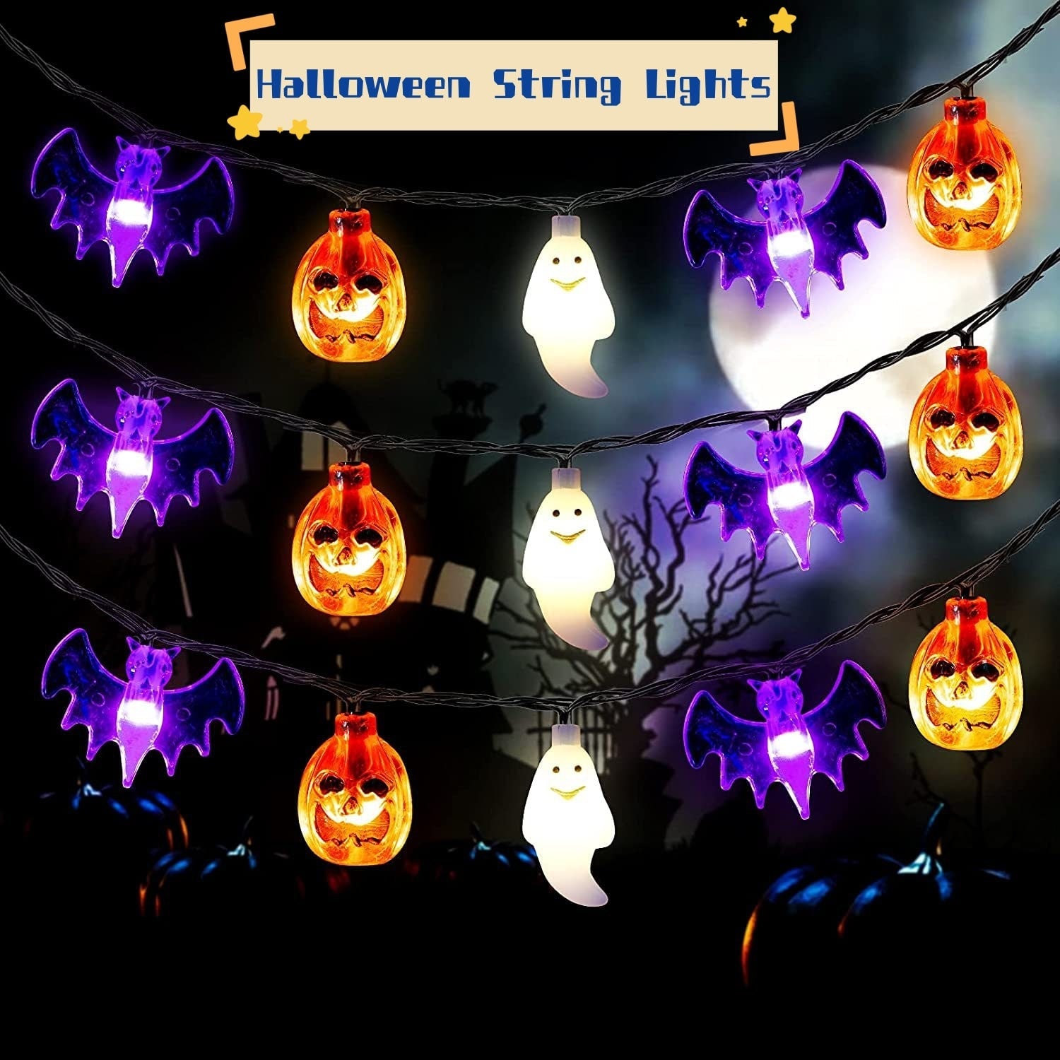 Outdoor Halloween Lantern with LED and Bat Shapes, Battery Powered, for Patio Party Decorations