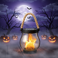 Outdoor Solar Lantern with Flickering Flame Effect and Rechargeable USB-C – Halloween Decor, Camping
