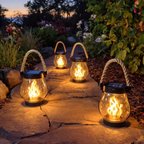 Outdoor Solar Lantern with Flickering Flame Effect and Rechargeable USB-C – Halloween Decor, Camping