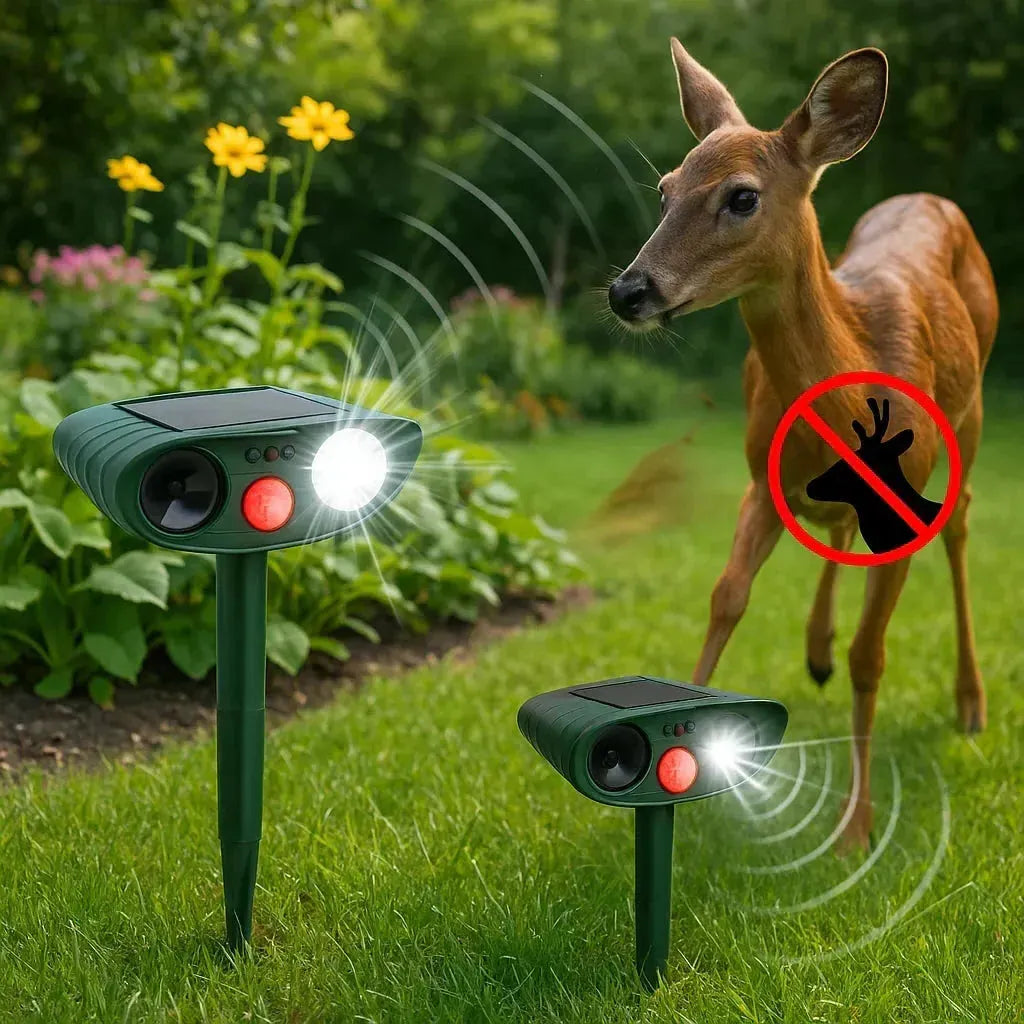 Outdoor Solar-Powered Ultrasonic Deer Repeller – Garden Protection, Wildlife Control
