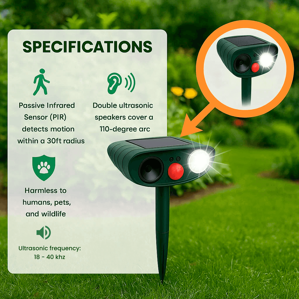 Outdoor Solar-Powered Ultrasonic Deer Repeller – Garden Protection, Wildlife Control