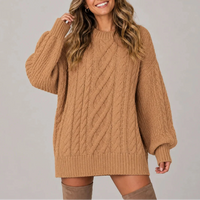 Oversized Cable Knit Jumper Dress for Women with Long Sleeves – Casual, Everyday Wear