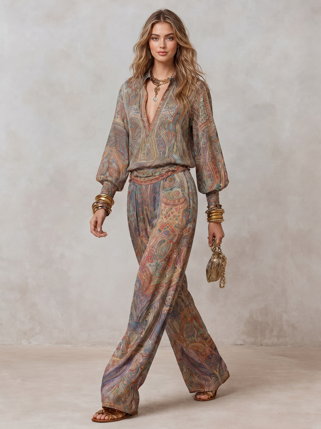 Paisley Print Wide Leg Pantsuit for Women - Stylish and Comfortable Outfit