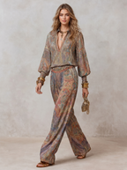 Paisley Print Wide Leg Pantsuit for Women - Stylish and Comfortable Outfit