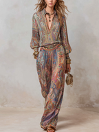 Paisley Print Wide Leg Pantsuit for Women - Stylish and Comfortable Outfit