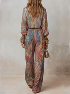 Paisley Print Wide Leg Pantsuit for Women - Stylish and Comfortable Outfit
