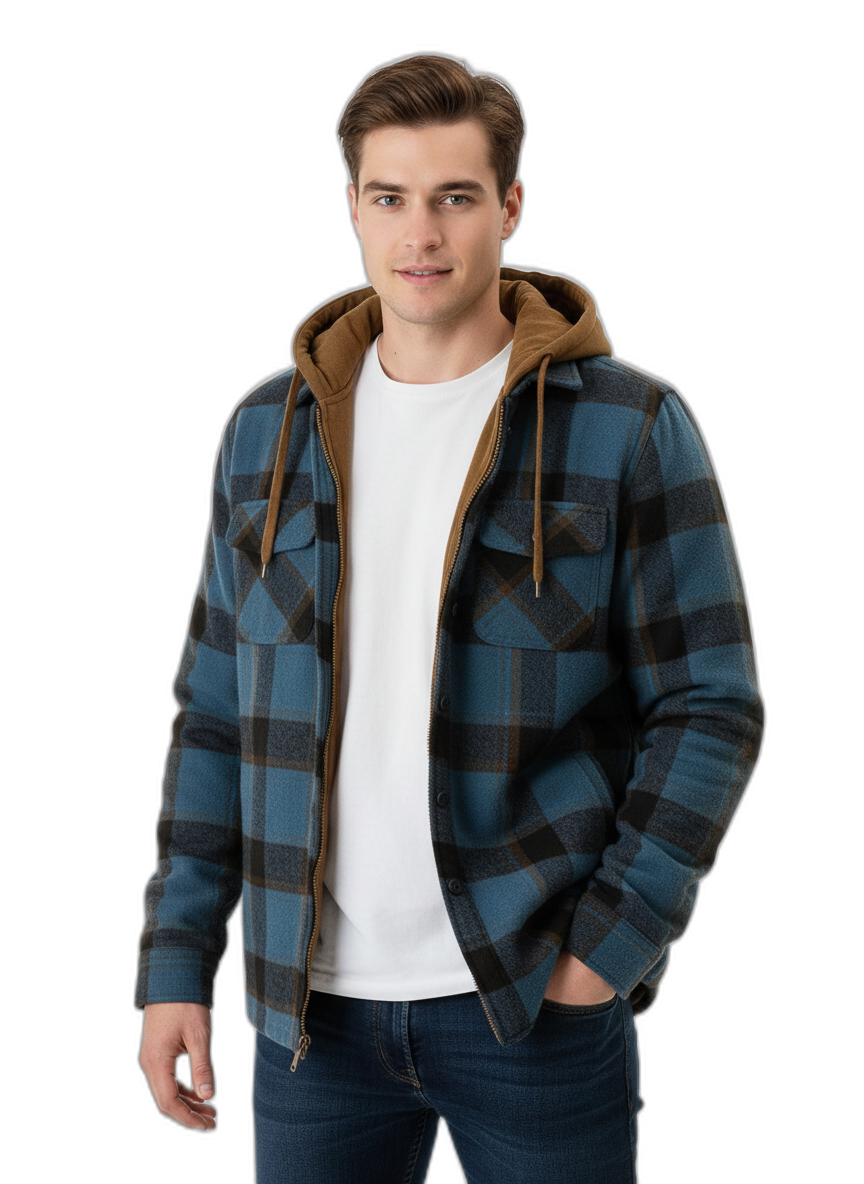 Plaid Hooded Jacket | Warm Fabric | Casual Style | Perfect for Everyday Wear Blue