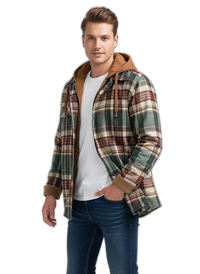 Plaid Hooded Jacket | Warm Fabric | Casual Style | Perfect for Everyday Wear Dark Green